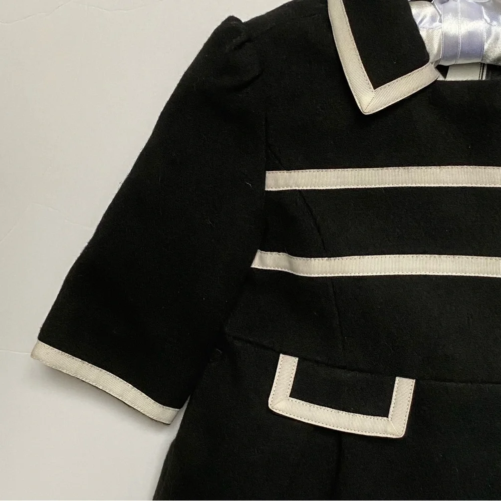 Janie and Jack Jacket Size 3 6 Months Black Winter Formal Dressy White Bows EUC